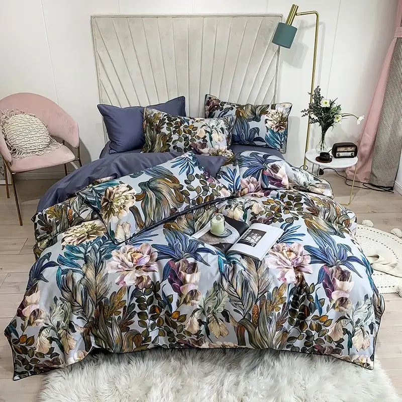 Quilted Navy Gold Egyptian Cotton Bedding