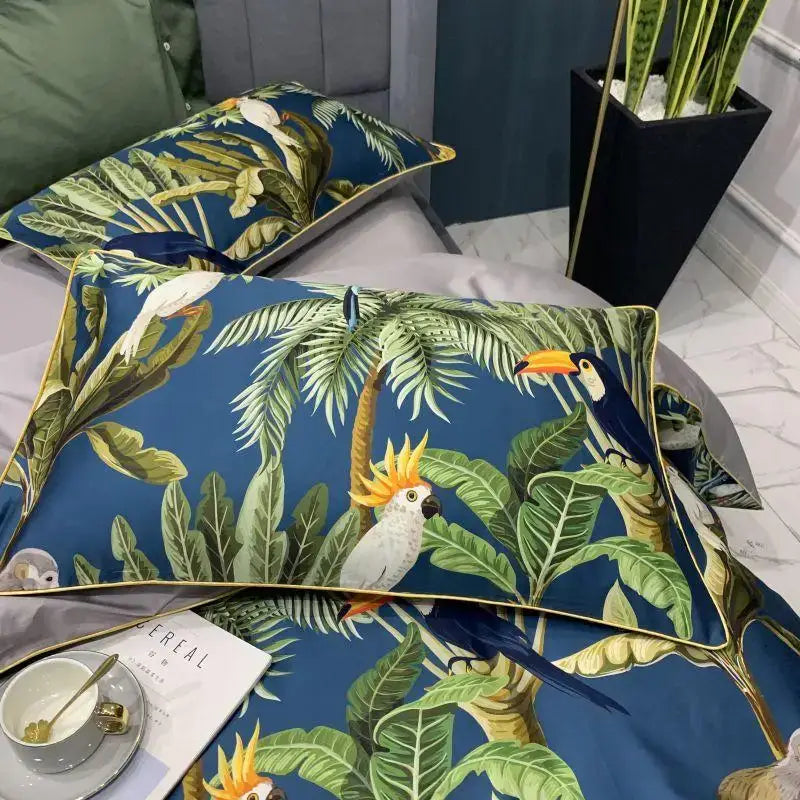 Navy Flamingo Egyptian Cotton Duvet Set