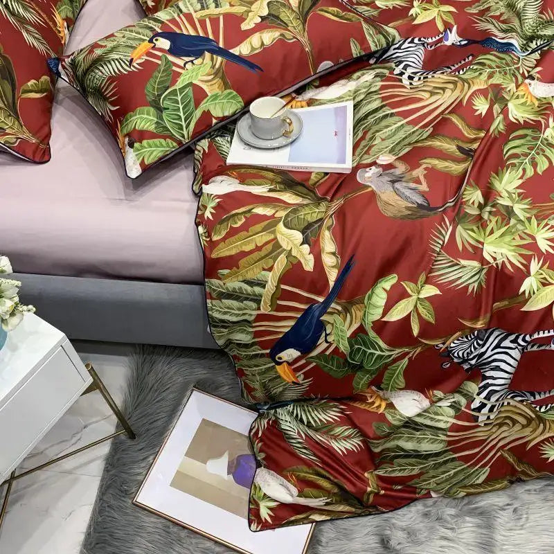 Dark Gray Egyptian Cotton Hummingbird Duvet Set