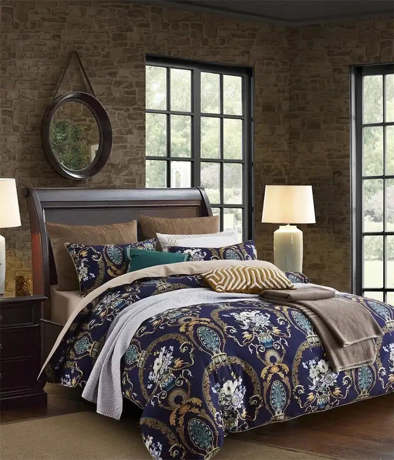 Navy Gold Egyptian Cotton Duvet for King and Queen