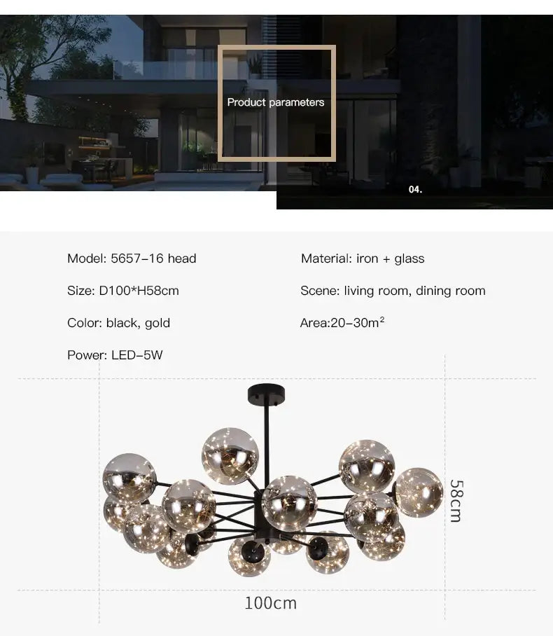 Smoke Gray Glass Chandelier
