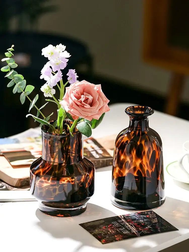 Amber Glass Leopard Vase