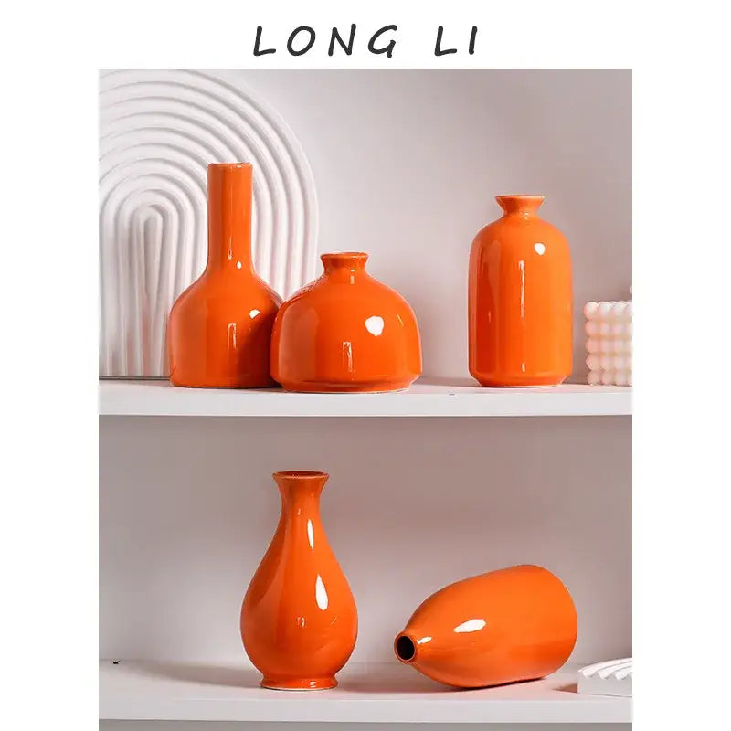 Orange Ceramic Vase Set