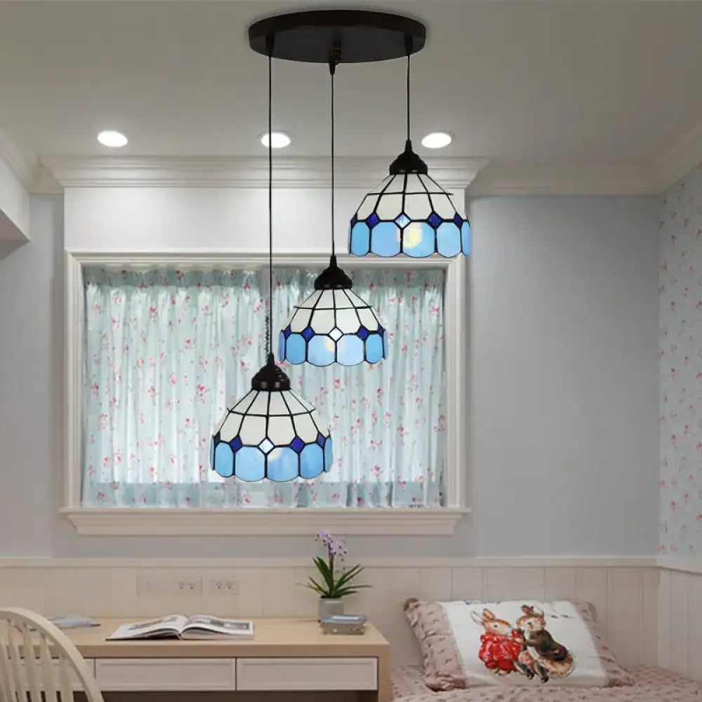 Blue White Glass Bowl Light