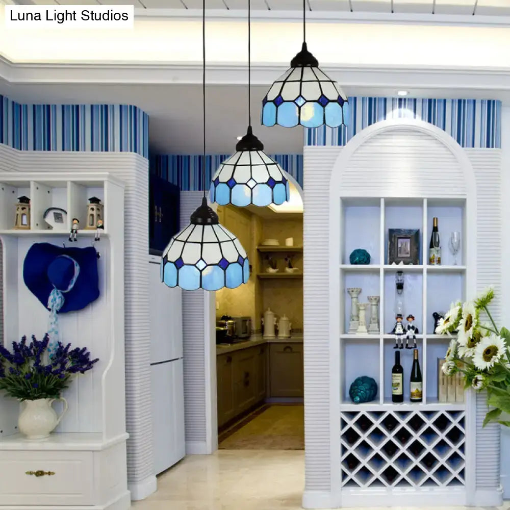 Blue White Glass Bowl Light