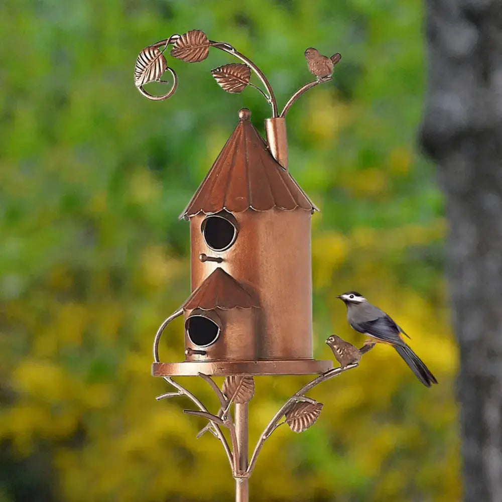 Copper Birdhouse Garden Stakes