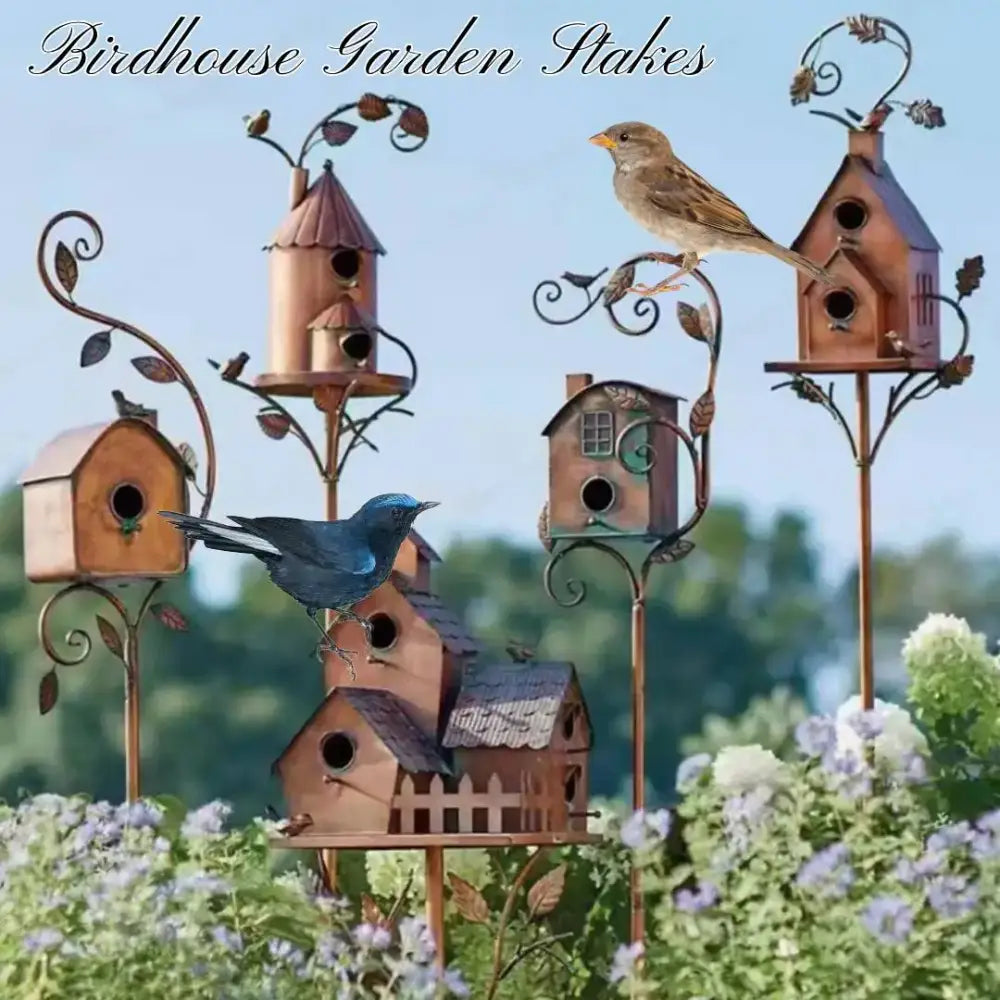 Copper Birdhouse Garden Stakes