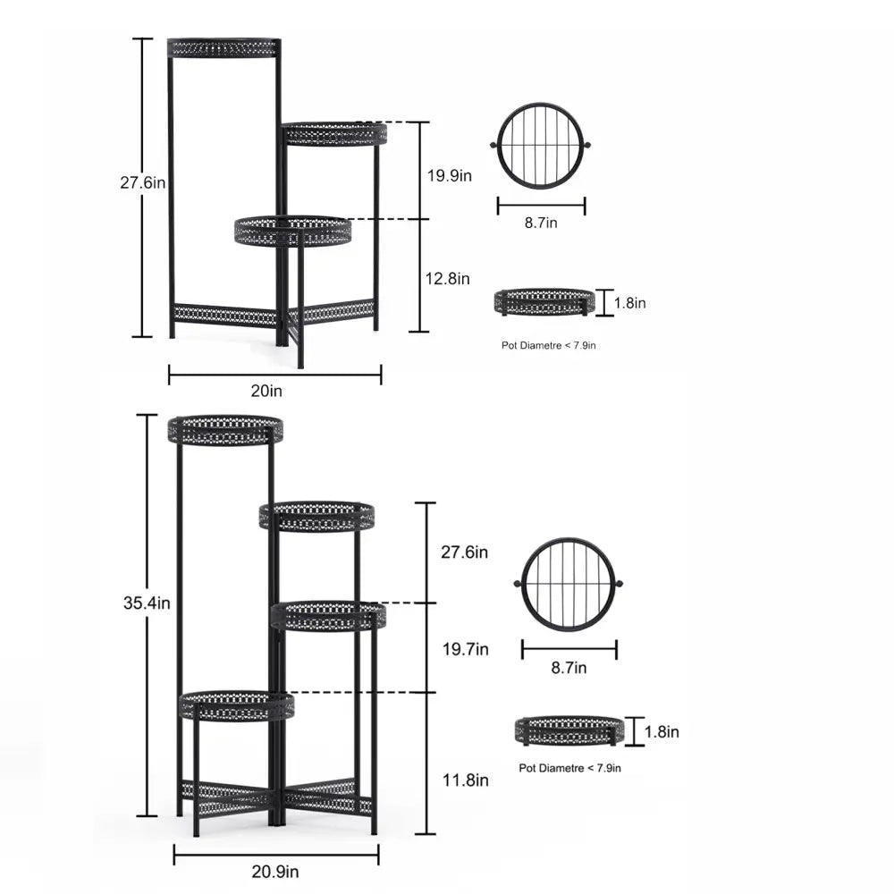 Black Metal Lattice Plant Stand 3 or 4 Tier