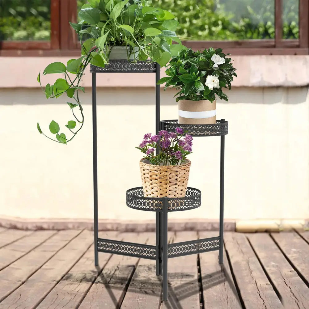 Black Metal Lattice Plant Stand 3 or 4 Tier