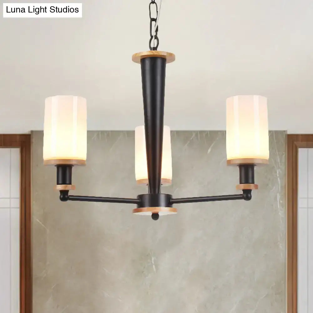 Black Wood Glass Chandelier