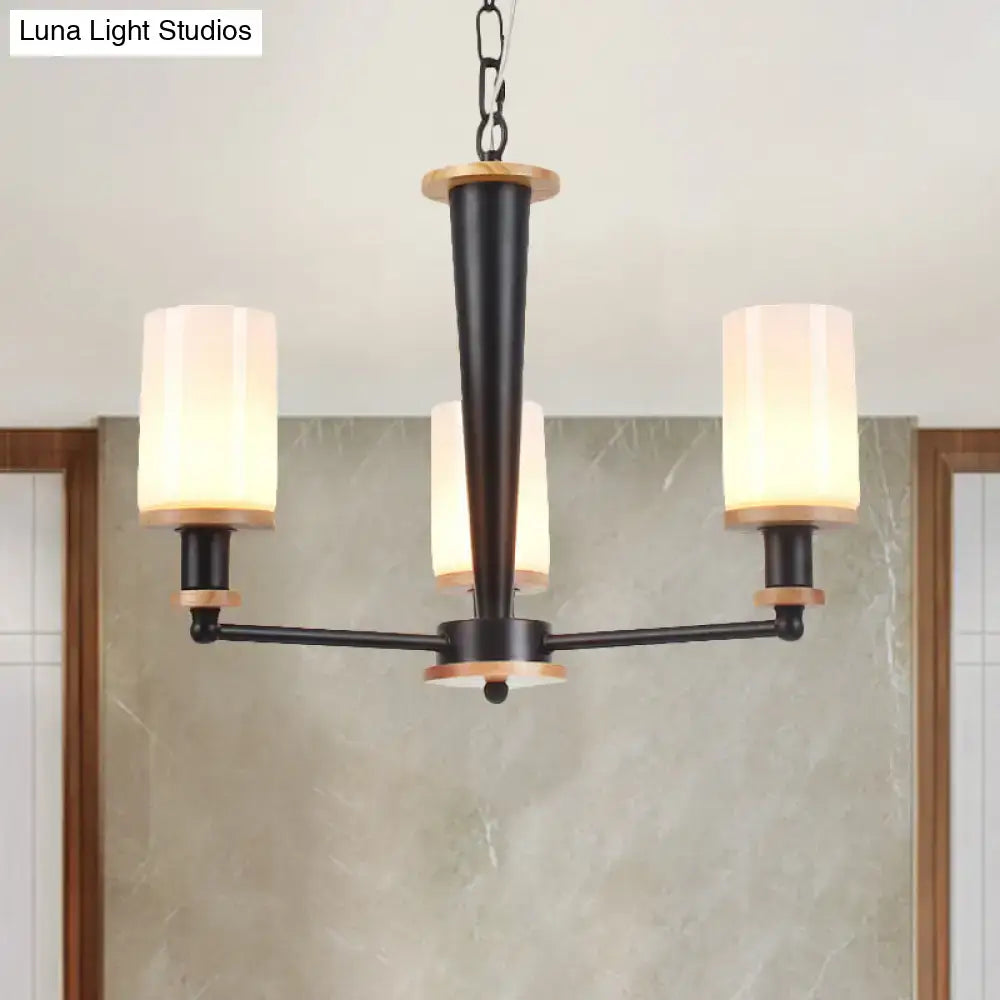 Black Wood Glass Chandelier