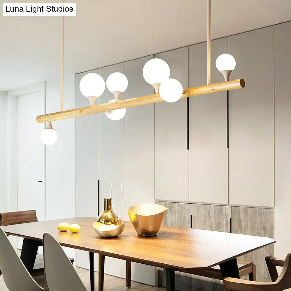 Wood Linear Opal Glass Seven-Light Island Light