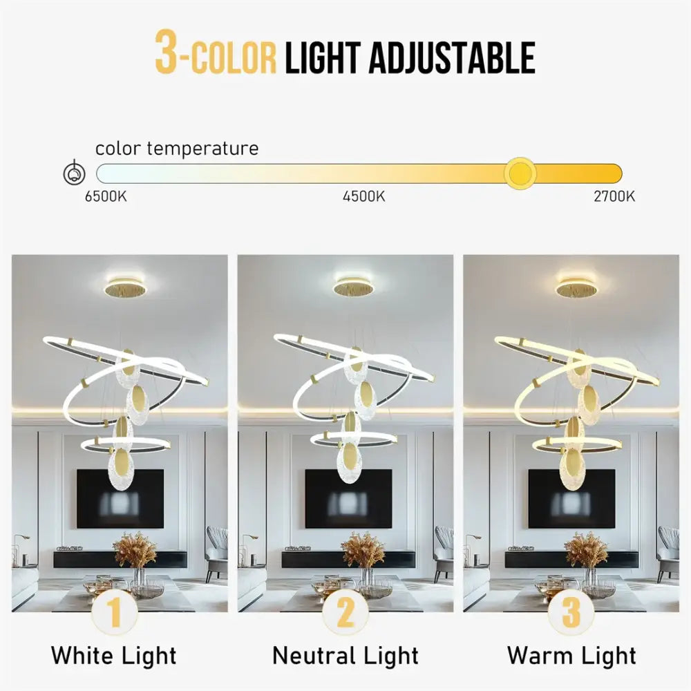 Gold LED Rings Chandelier