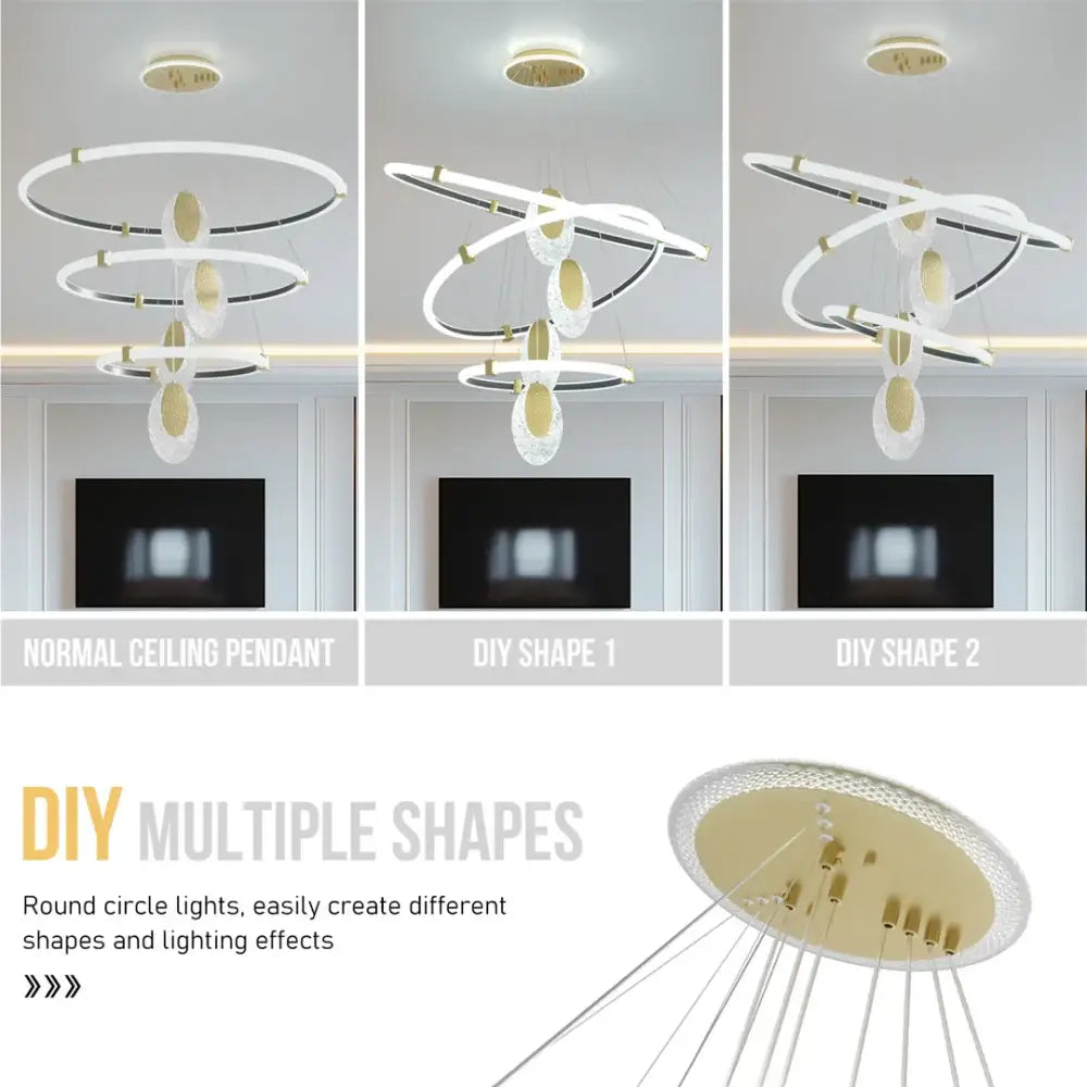 Gold LED Rings Chandelier