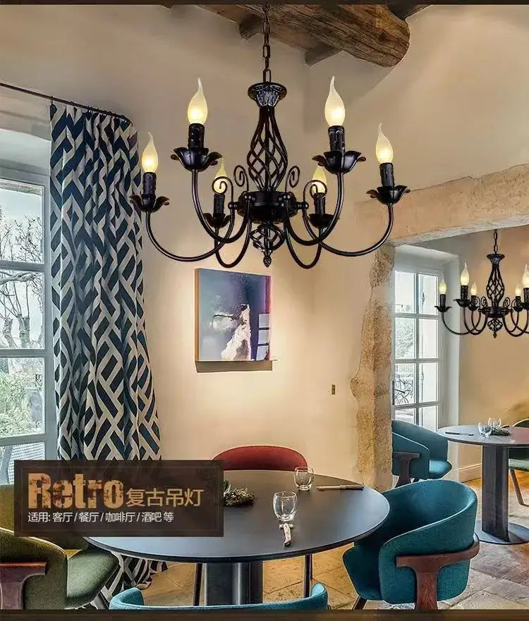 Black Iron Scroll Chandelier