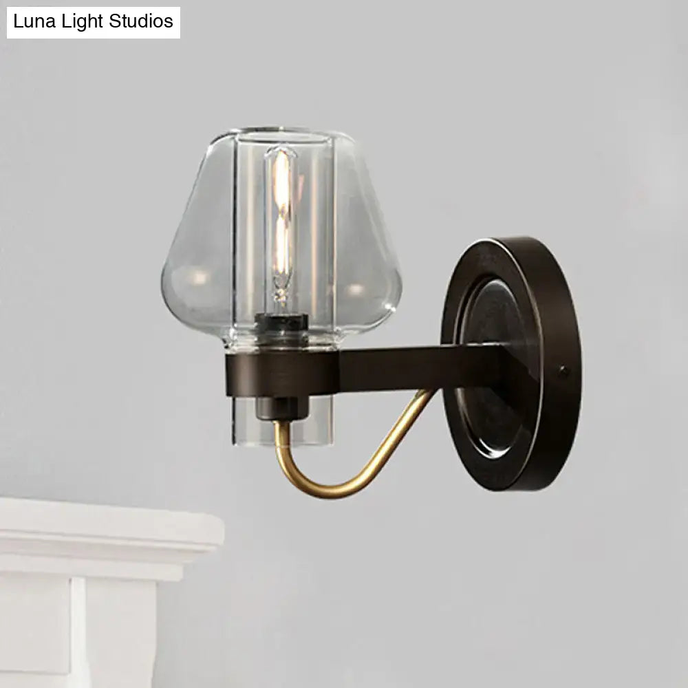 Black Brass Glass Mushroom Wall Sconce