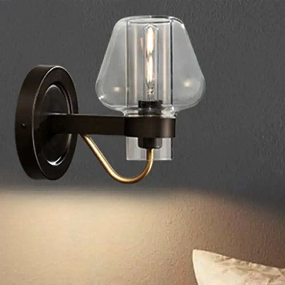 Black Brass Glass Mushroom Wall Sconce