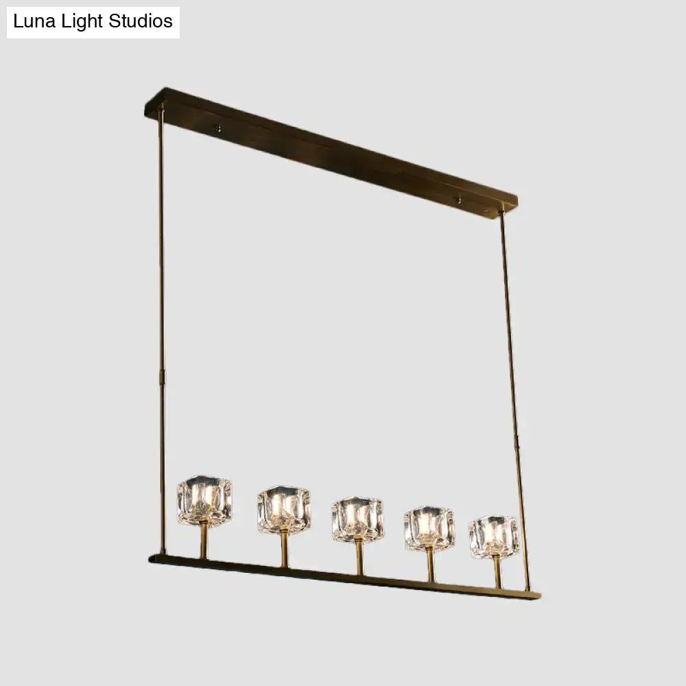 Gold Crystal Island Chandelier Crystal Squares Five-Head