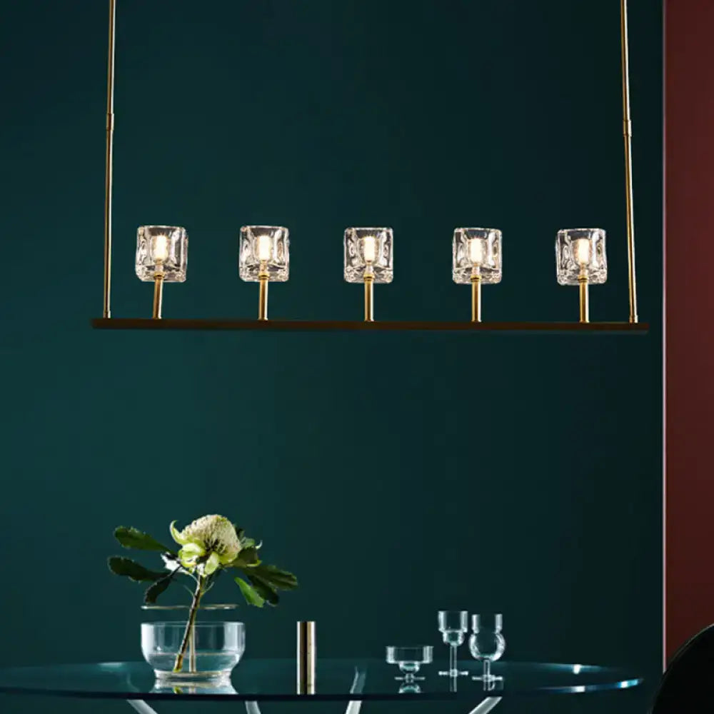 Gold Crystal Island Chandelier Crystal Squares Five-Head