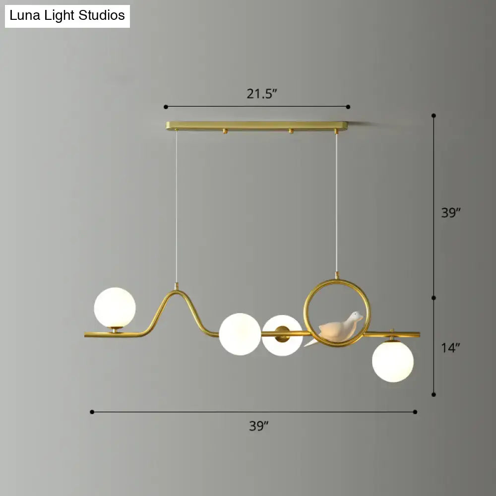 Gold Curve Ball Glass Five-Light Island Light