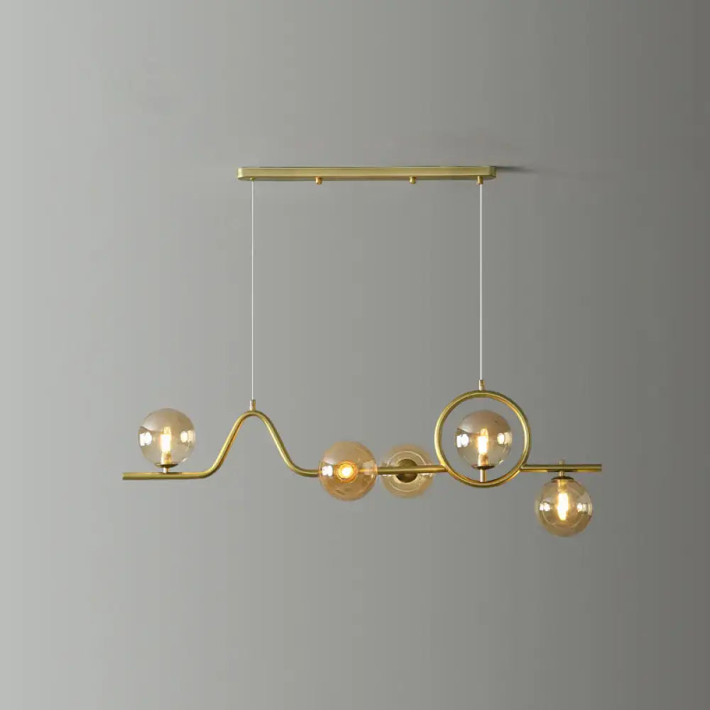 Gold Curve Ball Glass Five-Light Island Light