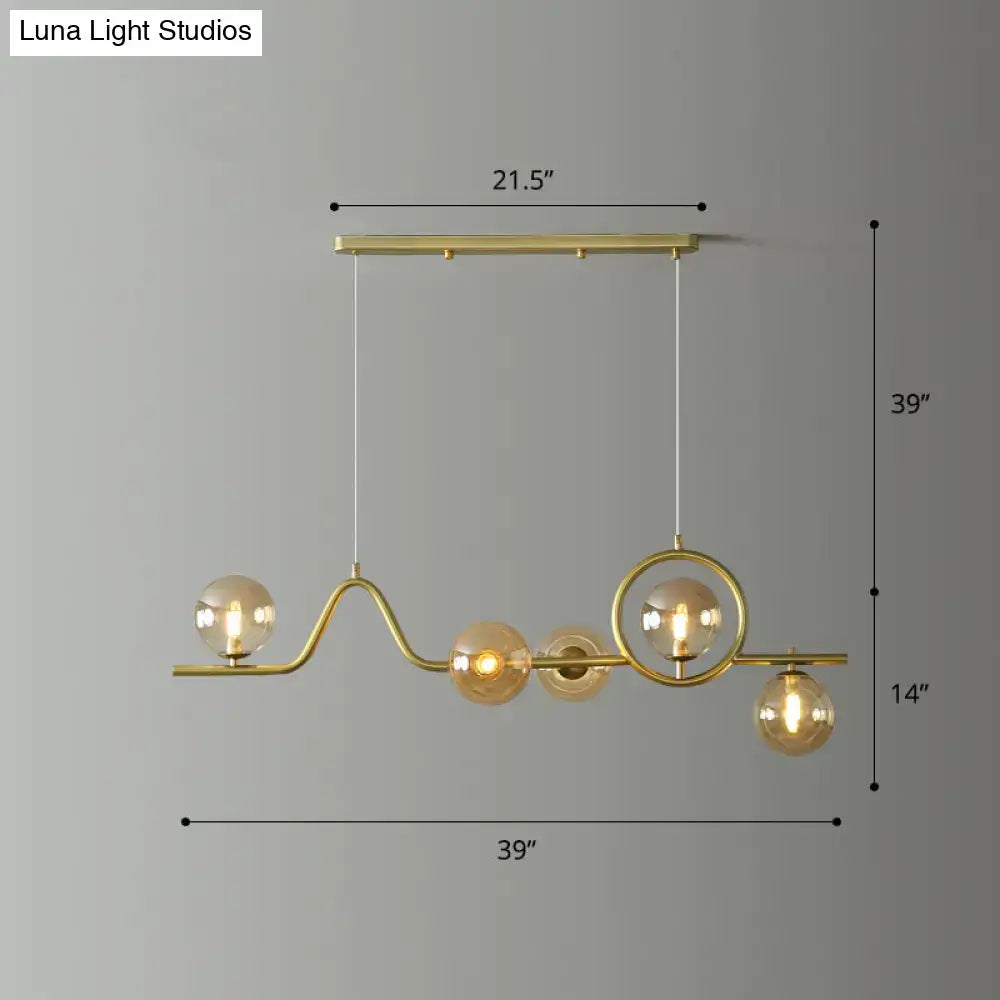 Gold Curve Ball Glass Five-Light Island Light