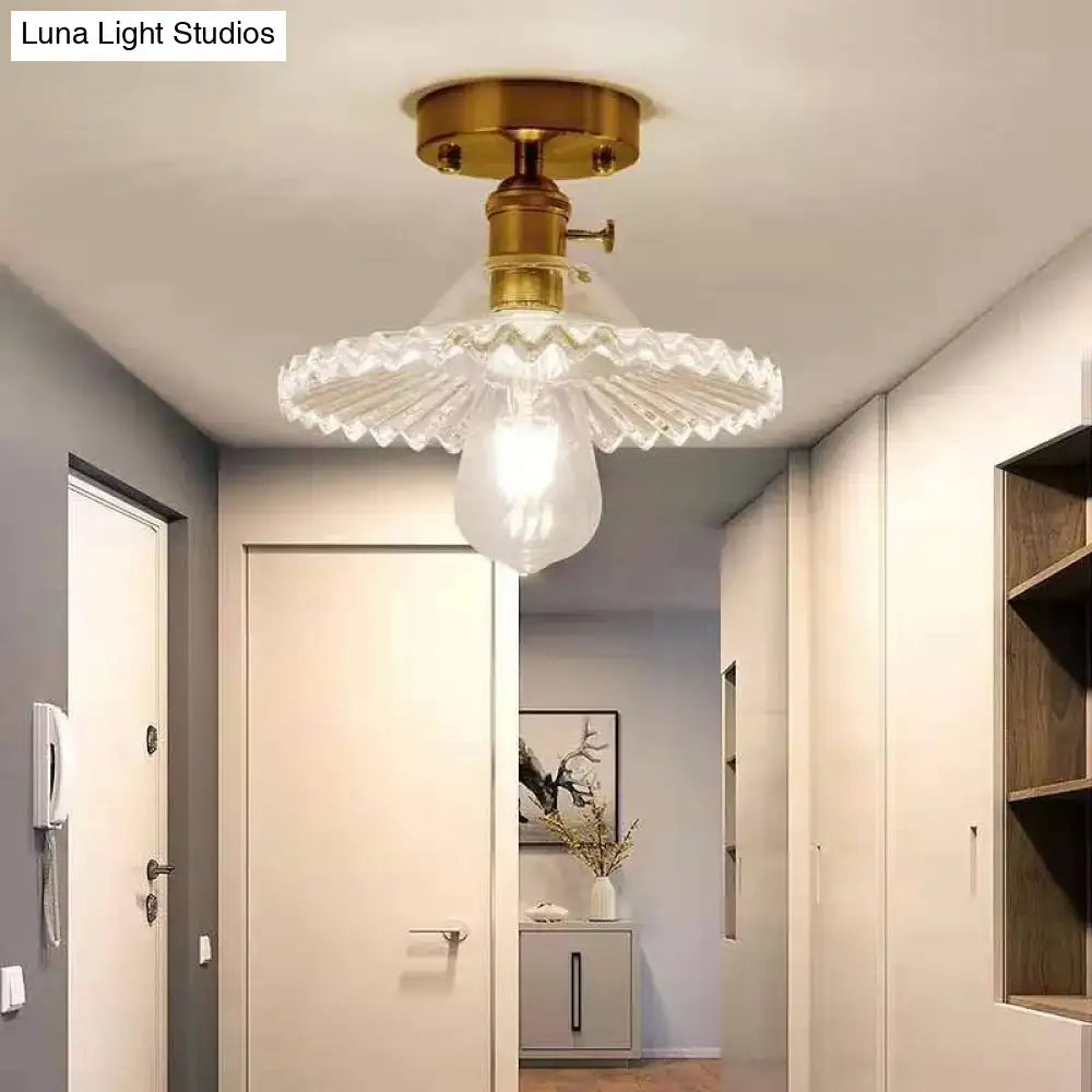 Gold Floral Glass Ceiling Light for Foyer