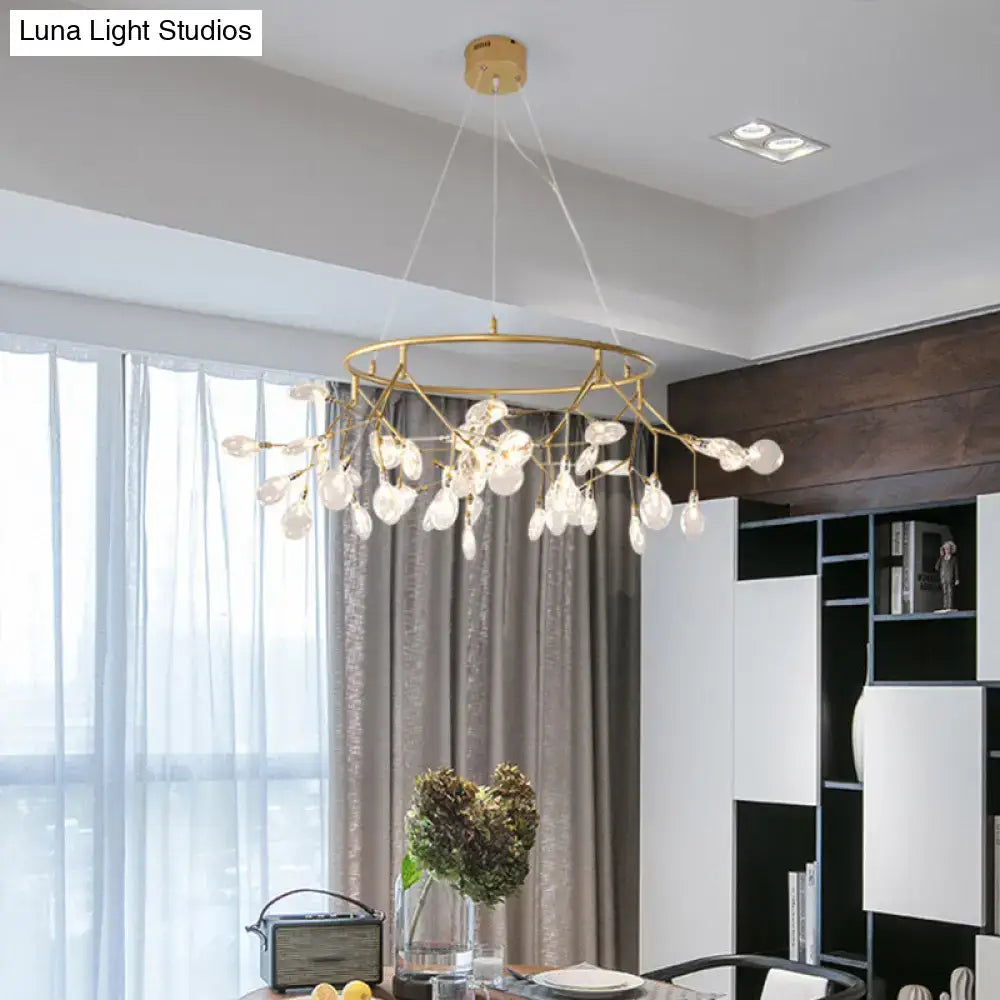 Gold LED Dining Chandelier Round Canopy 45-81 Lights