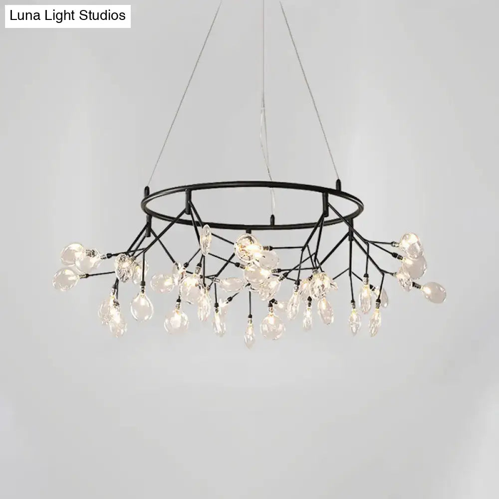 Gold LED Dining Chandelier Round Canopy 45-81 Lights