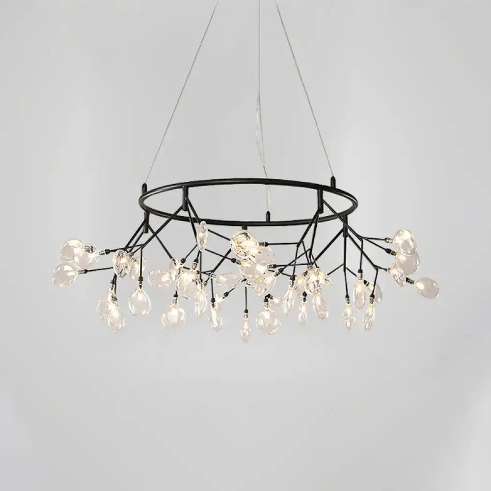 Gold LED Dining Chandelier Round Canopy 45-81 Lights