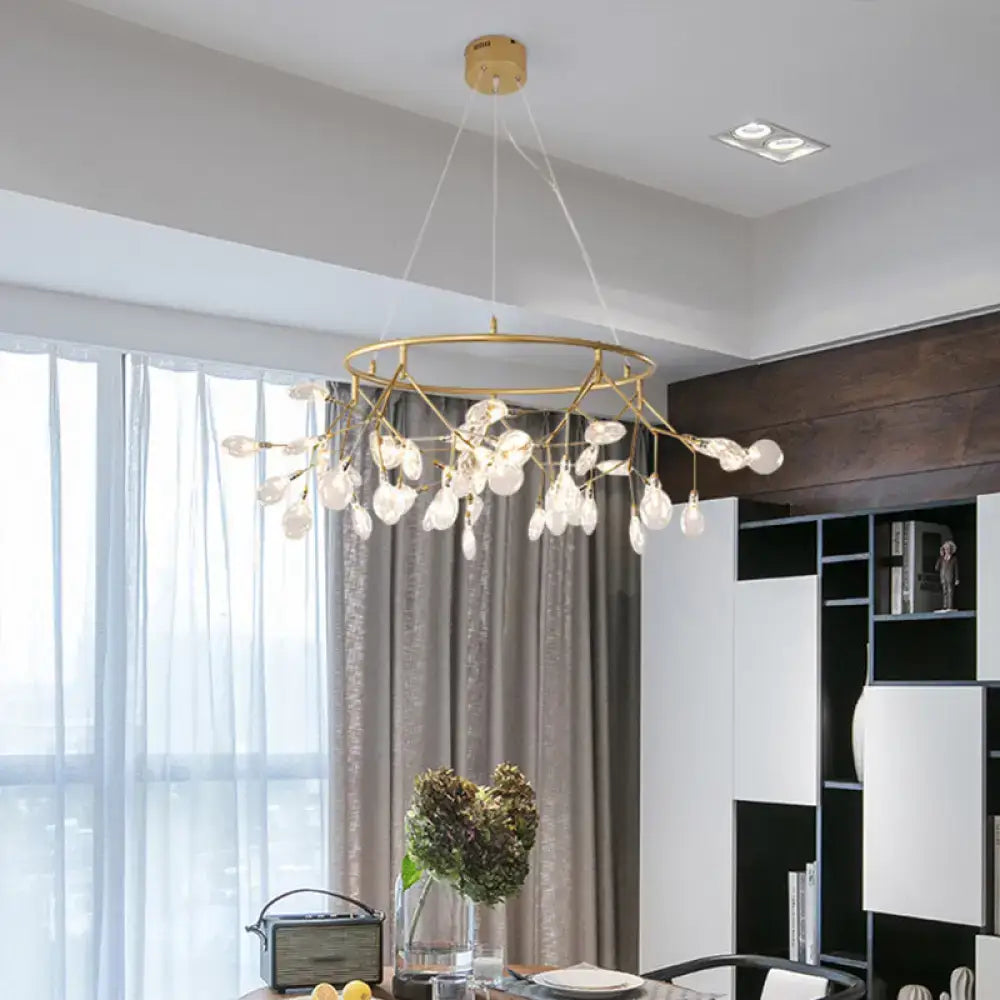 Gold LED Dining Chandelier Round Canopy 45-81 Lights