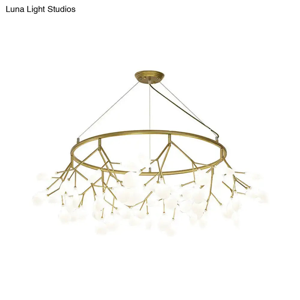 Gold LED Dining Chandelier Round Canopy 45-81 Lights