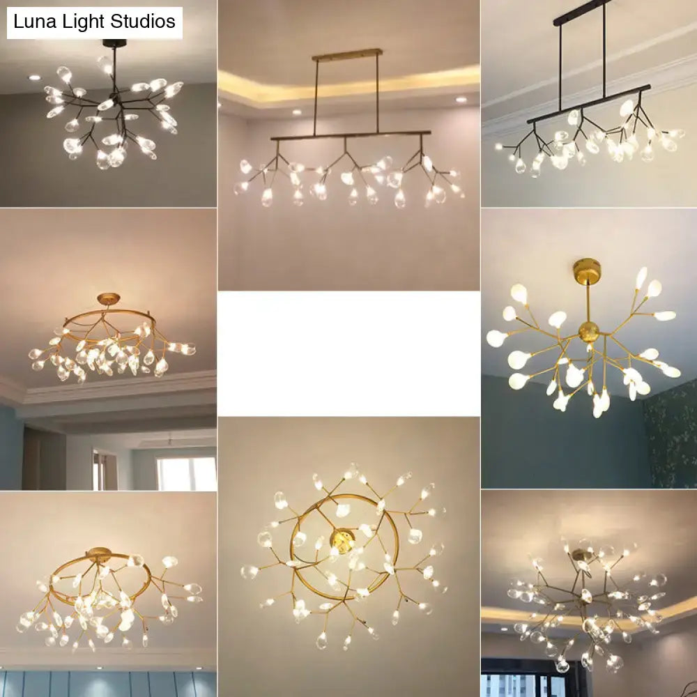 Gold LED Dining Chandelier Round Canopy 45-81 Lights