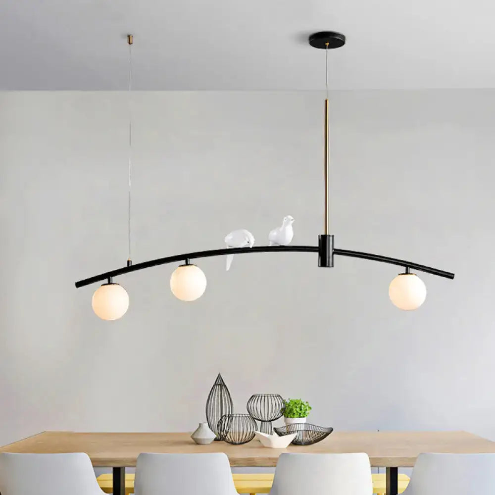 Black Brass Pendant Light with Milk Glass Birds