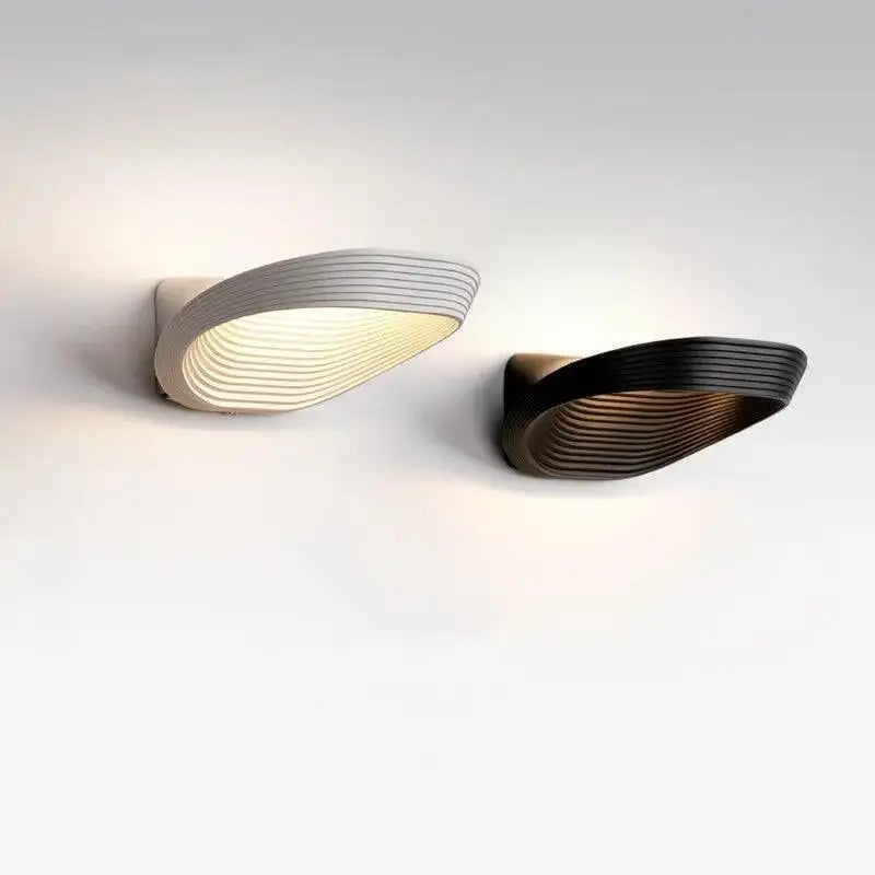 Black Curved Ridged Wall Sconce for Living Room