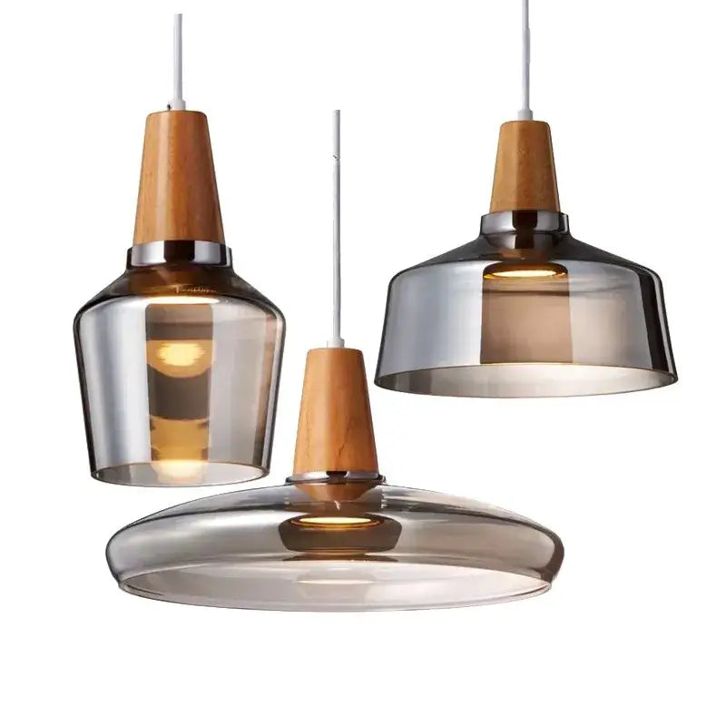 Glass Wood Pendant Set