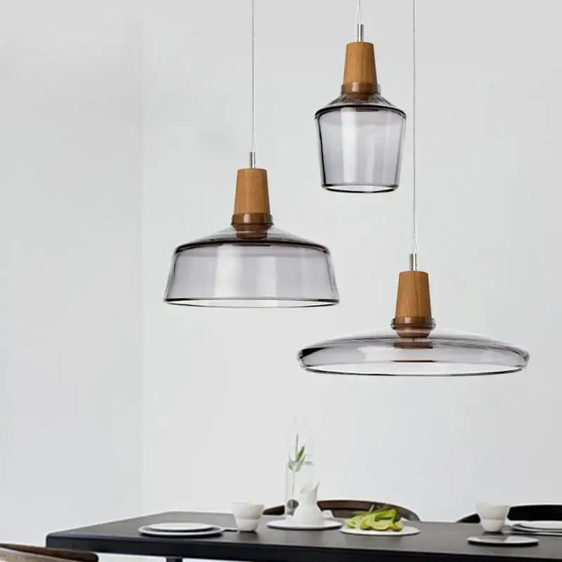 Glass Wood Pendant Set