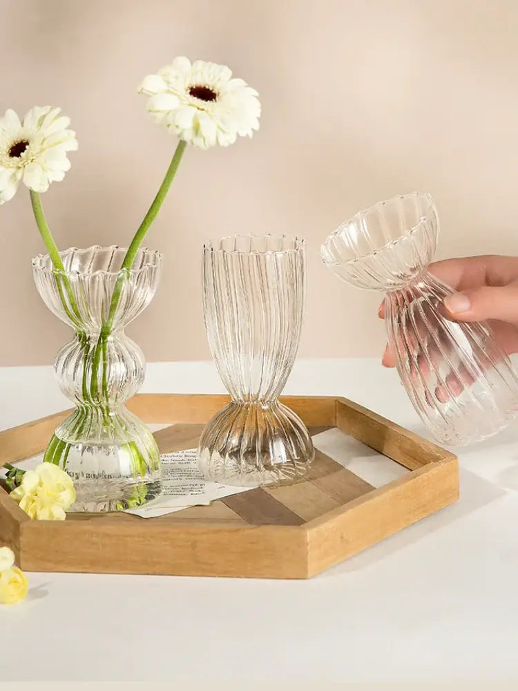 Clear Ribbed Glass Vase