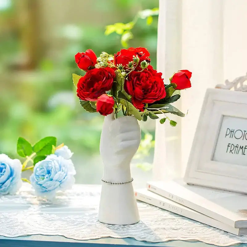 White Ceramic Hand Vase