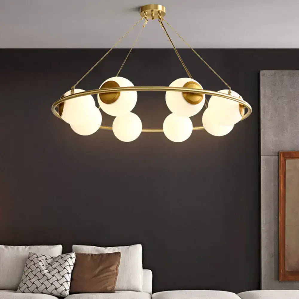 Brass Frosted Glass Chandelier