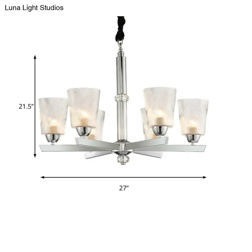 Chrome Ribbed Glass Chandelier