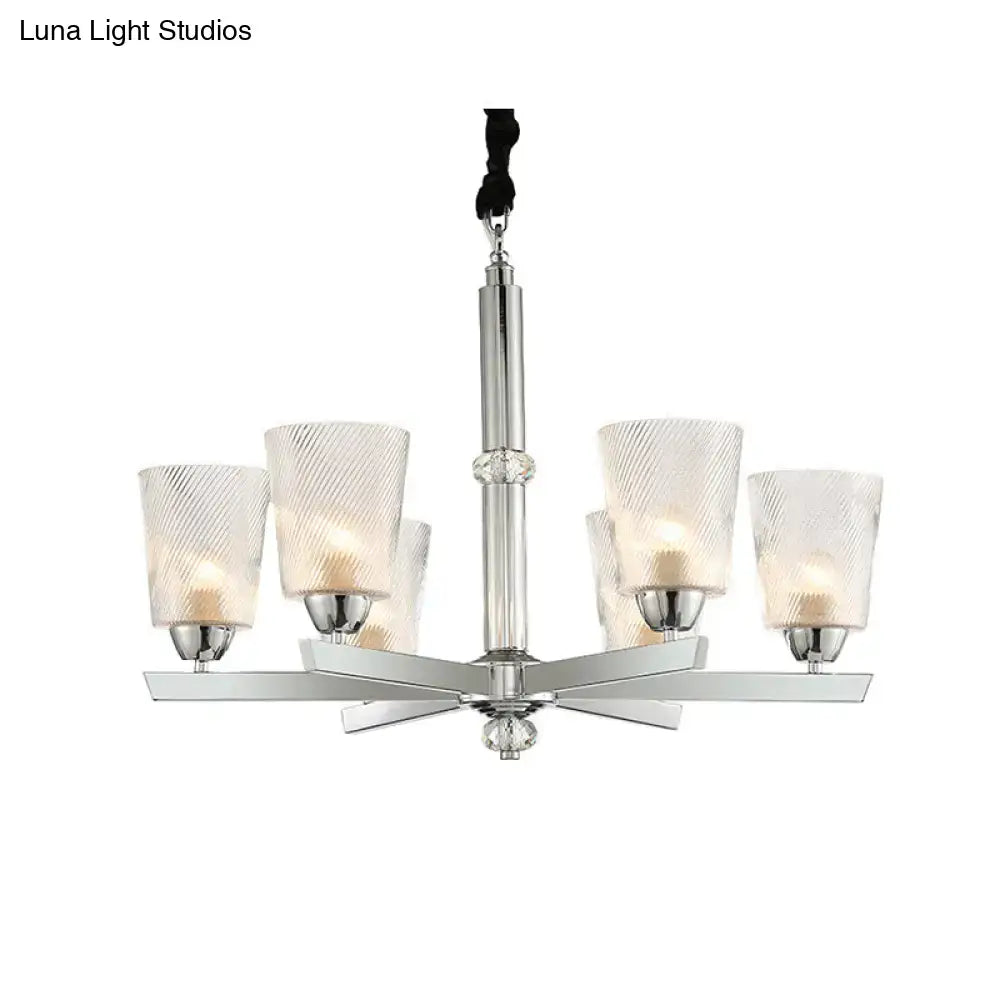 Chrome Ribbed Glass Chandelier