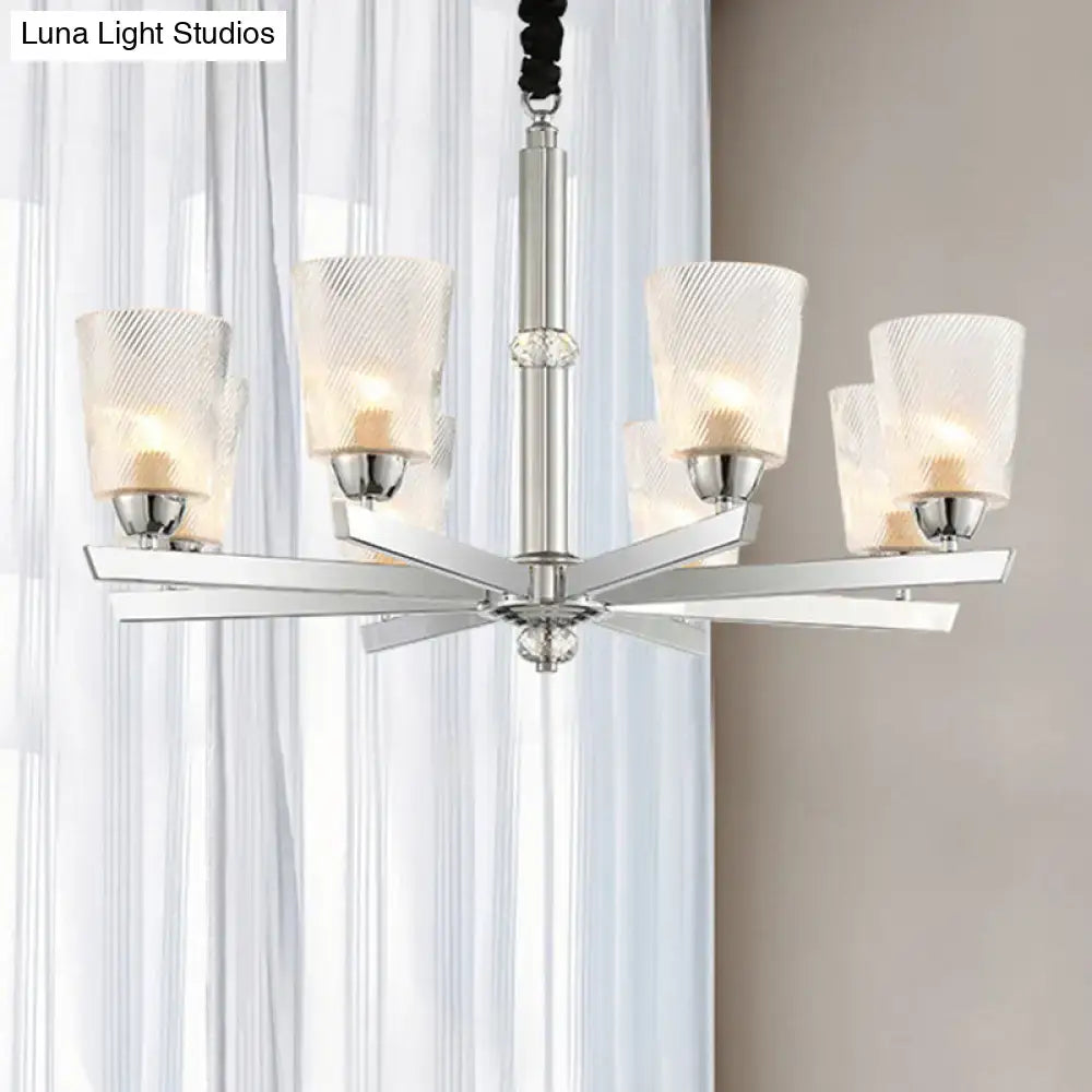 Chrome Ribbed Glass Chandelier