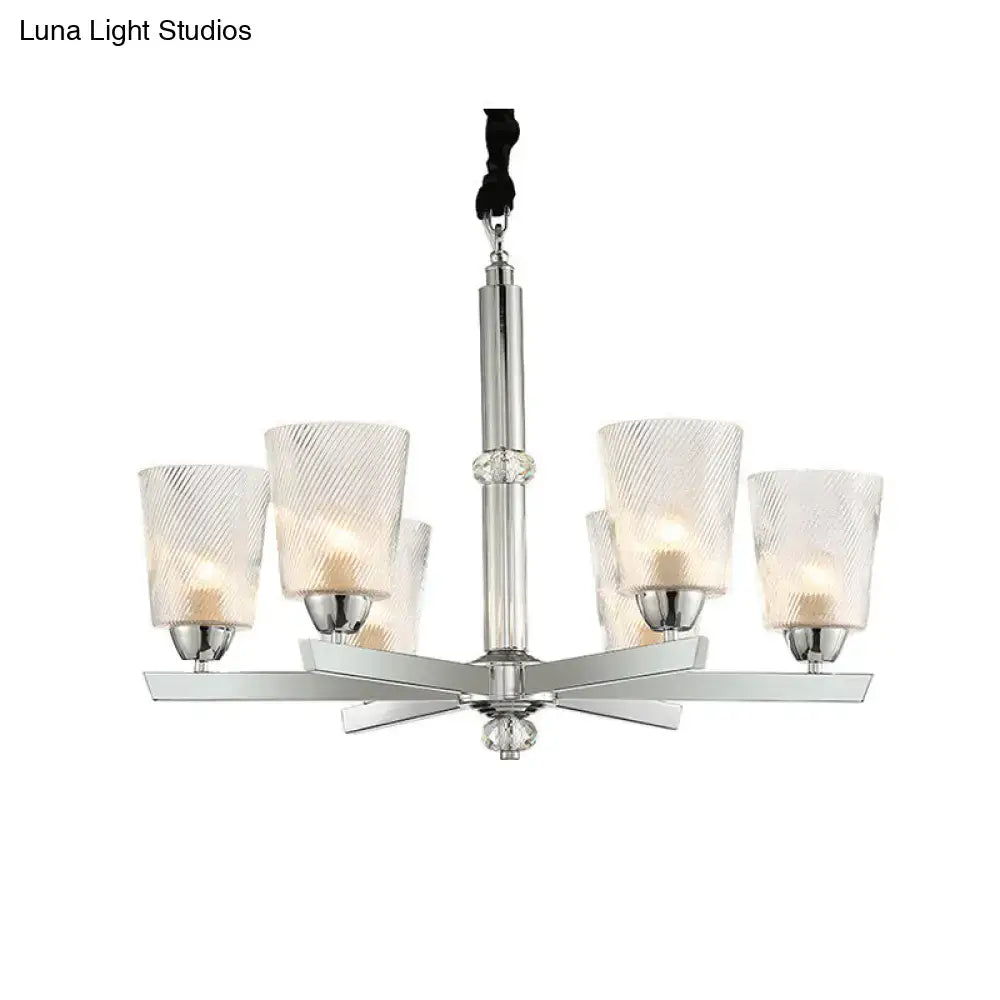 Chrome Ribbed Glass Chandelier