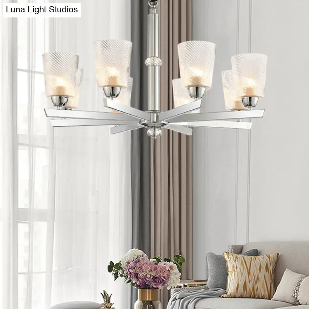 Chrome Ribbed Glass Chandelier