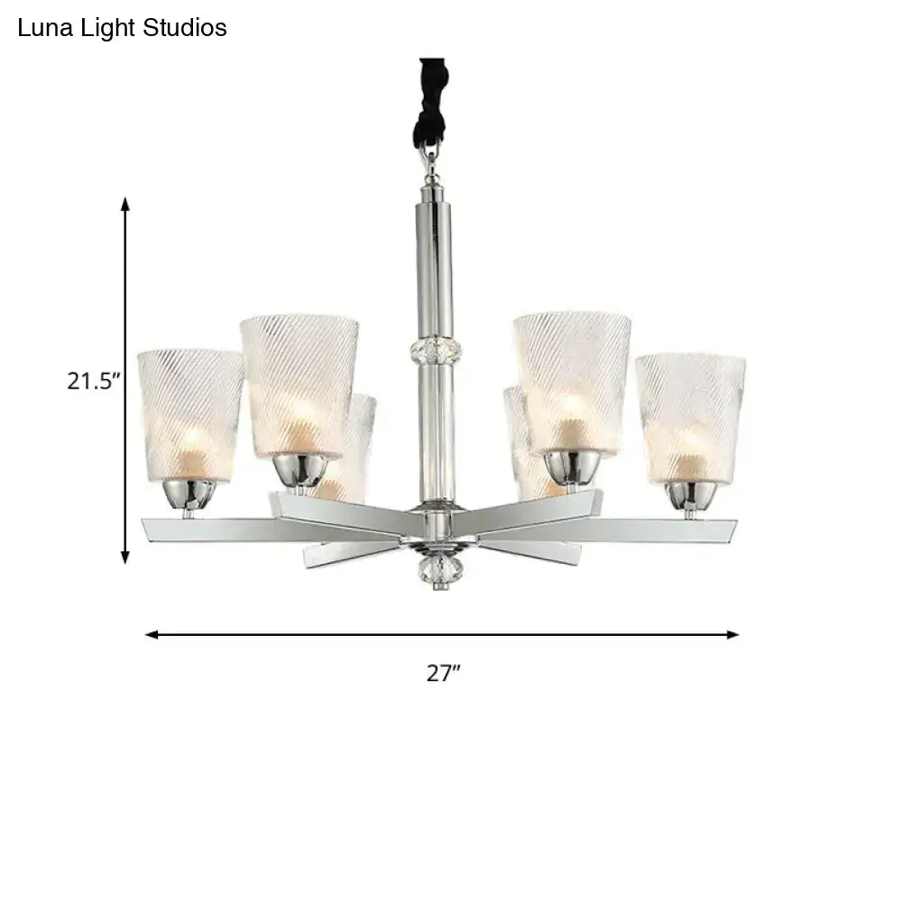 Chrome Ribbed Glass Chandelier