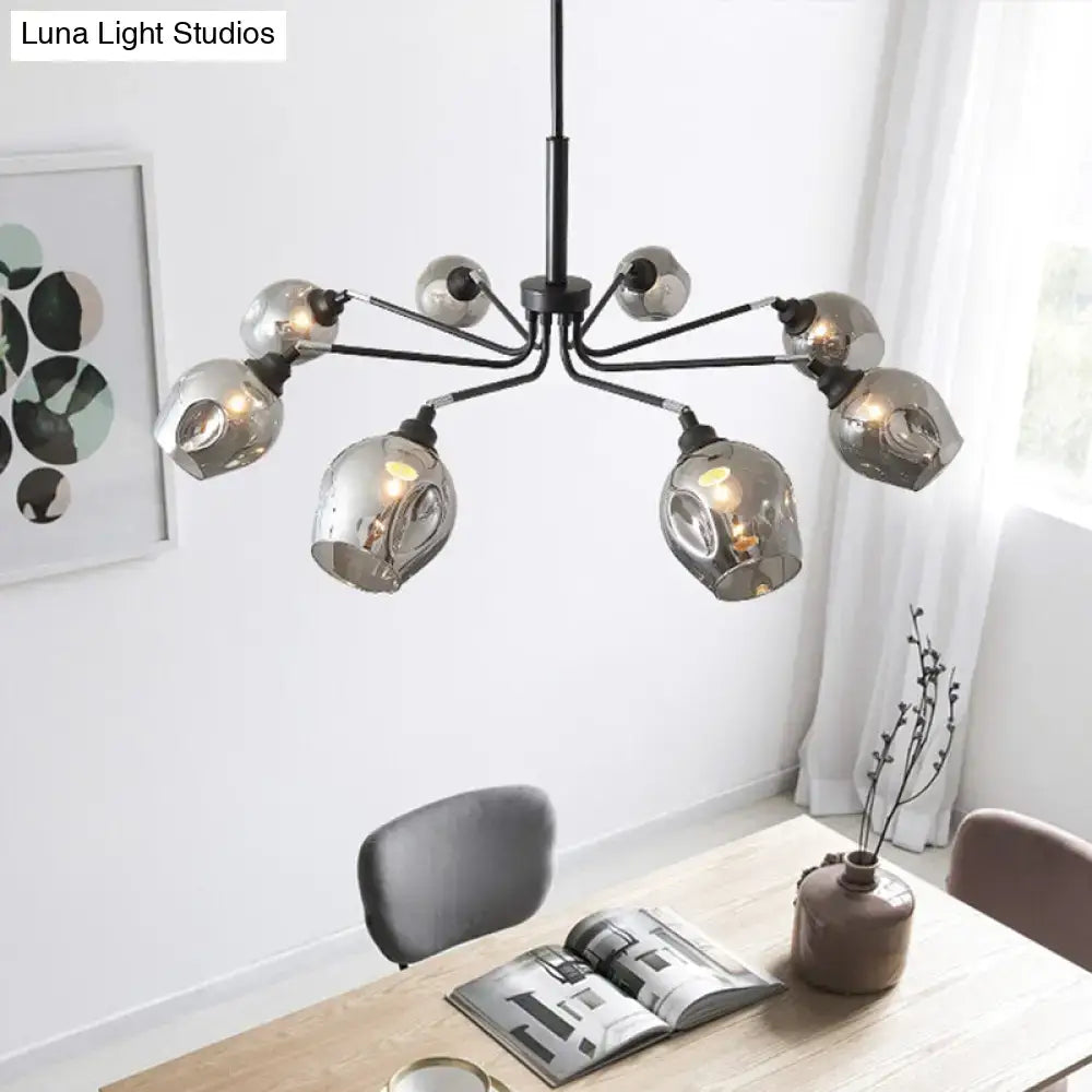 Smoke Grey Glass Chandelier Cup Shape Four-Tier