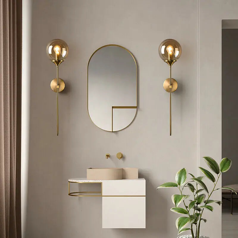 Brass Amber Glass Sconce
