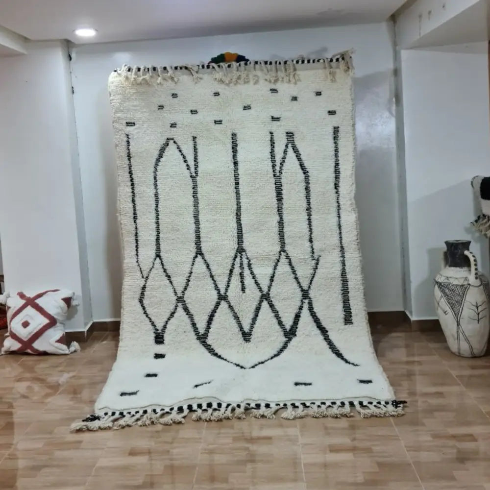 Cream Black Moroccan Rug Bold Geometric Pattern