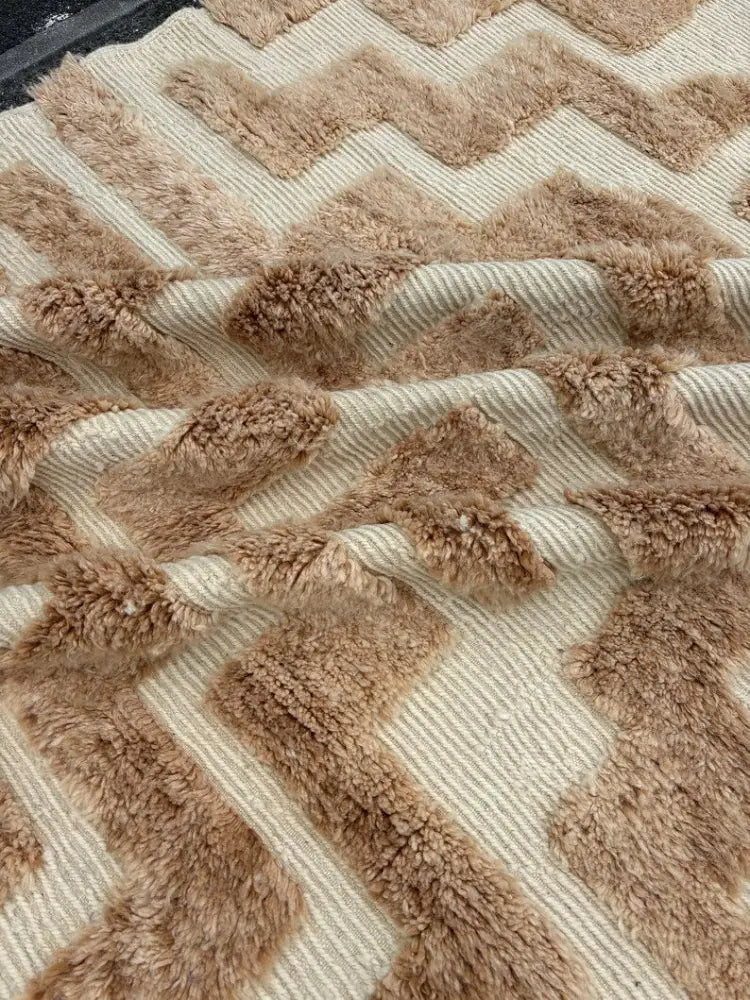 Beige Wool Moroccan Rug for Boho Interiors